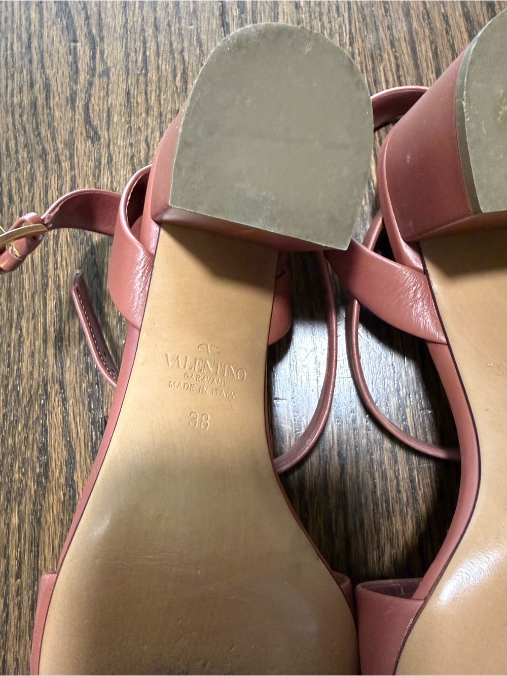 Valentino Garavani Brown Leather Gold-Stud Ankle Strap Sandals Size 38 - Picture 5 of 5